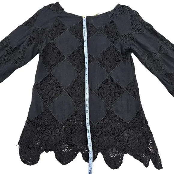 Free People Top Womens Size XS Black Crochet Lace Cut Out Bell Sleeve Whimsigoth - Picture 10 of 14